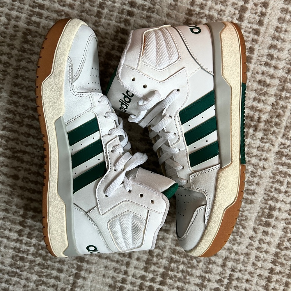 Adidas White and Green High-Top Sneakers